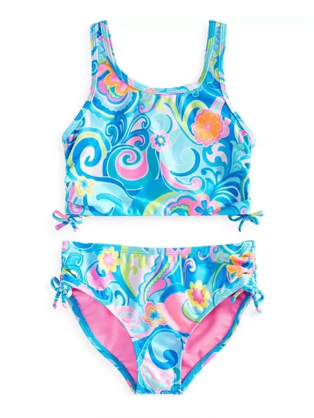 New BREAKING WAVES Girls 2-Pc. Retro Floral Swimsuit Multicolor size 12
